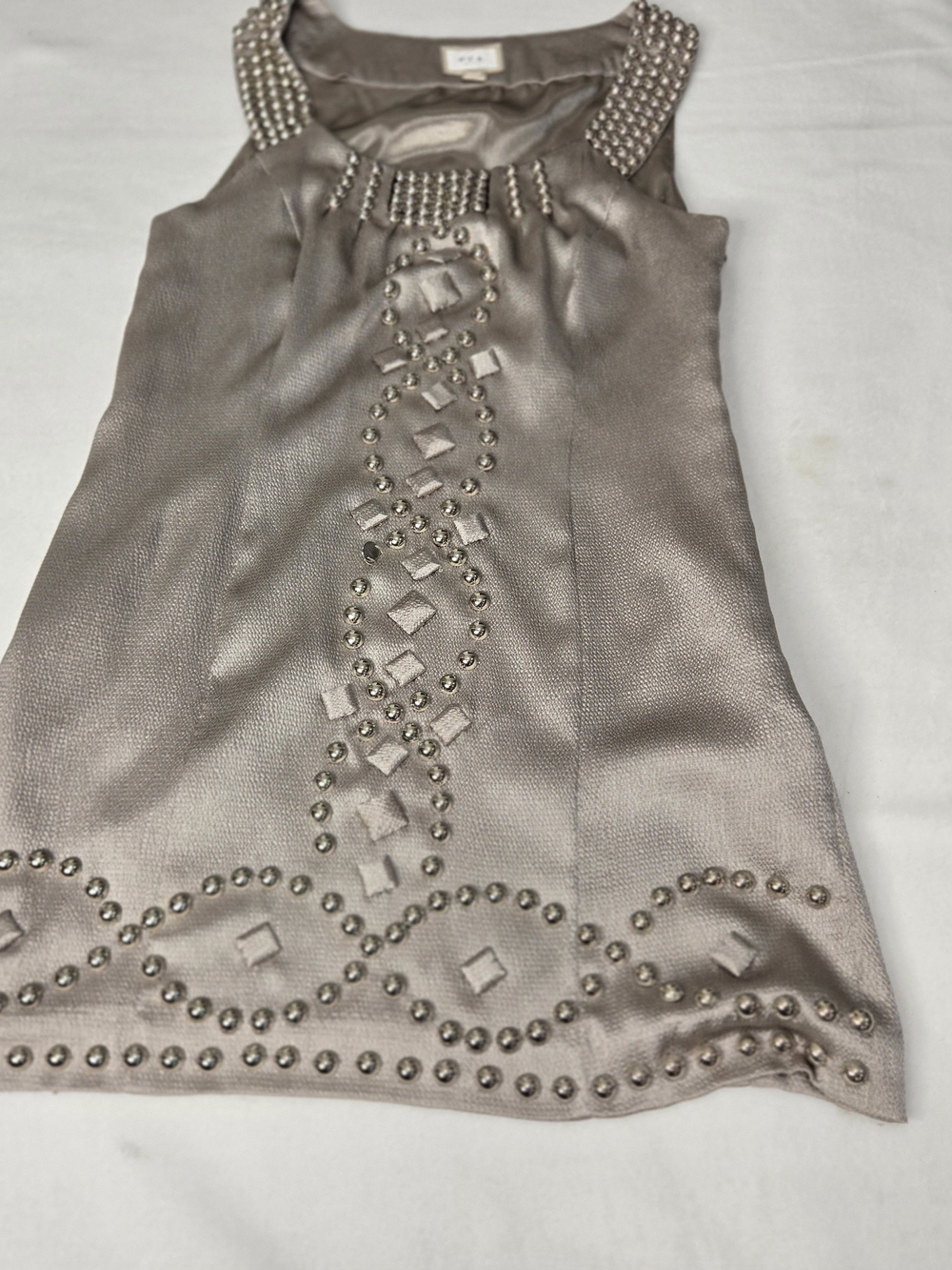 Festival Boho Studded Metallic Taupe Sleeveless Dress